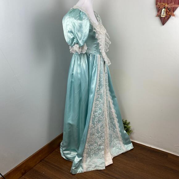 Vintage Broadway Theater Victorian Blue Satin Lace Dress Wedding XS Authentic - Picture 5 of 14
